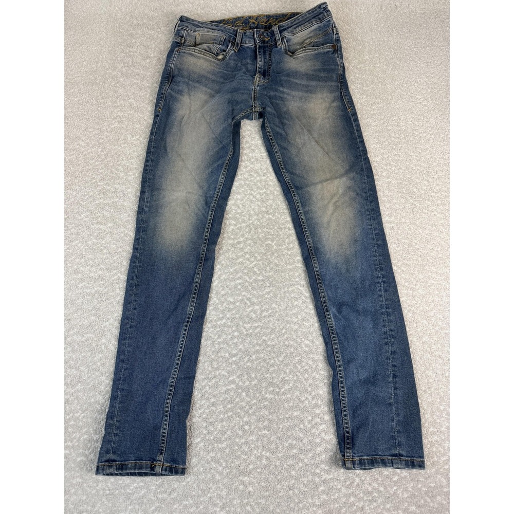 Ed Hardy Skuller Jeans Mens 30x31 Blue Slim Straight Stretch Denim Tattoo Lining